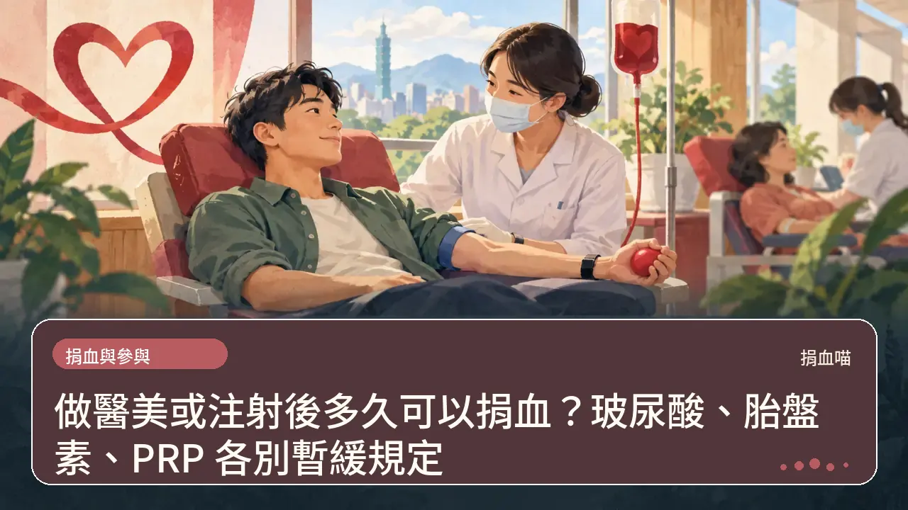 做醫美或注射後多久可以捐血？玻尿酸、胎盤素、PRP 各別暫緩規定主題插畫